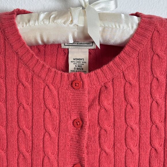 Vintage L.L. Bean Red Lambswool Blend Cable Knit Cardigan Sweater Size Small - Picture 5 of 15